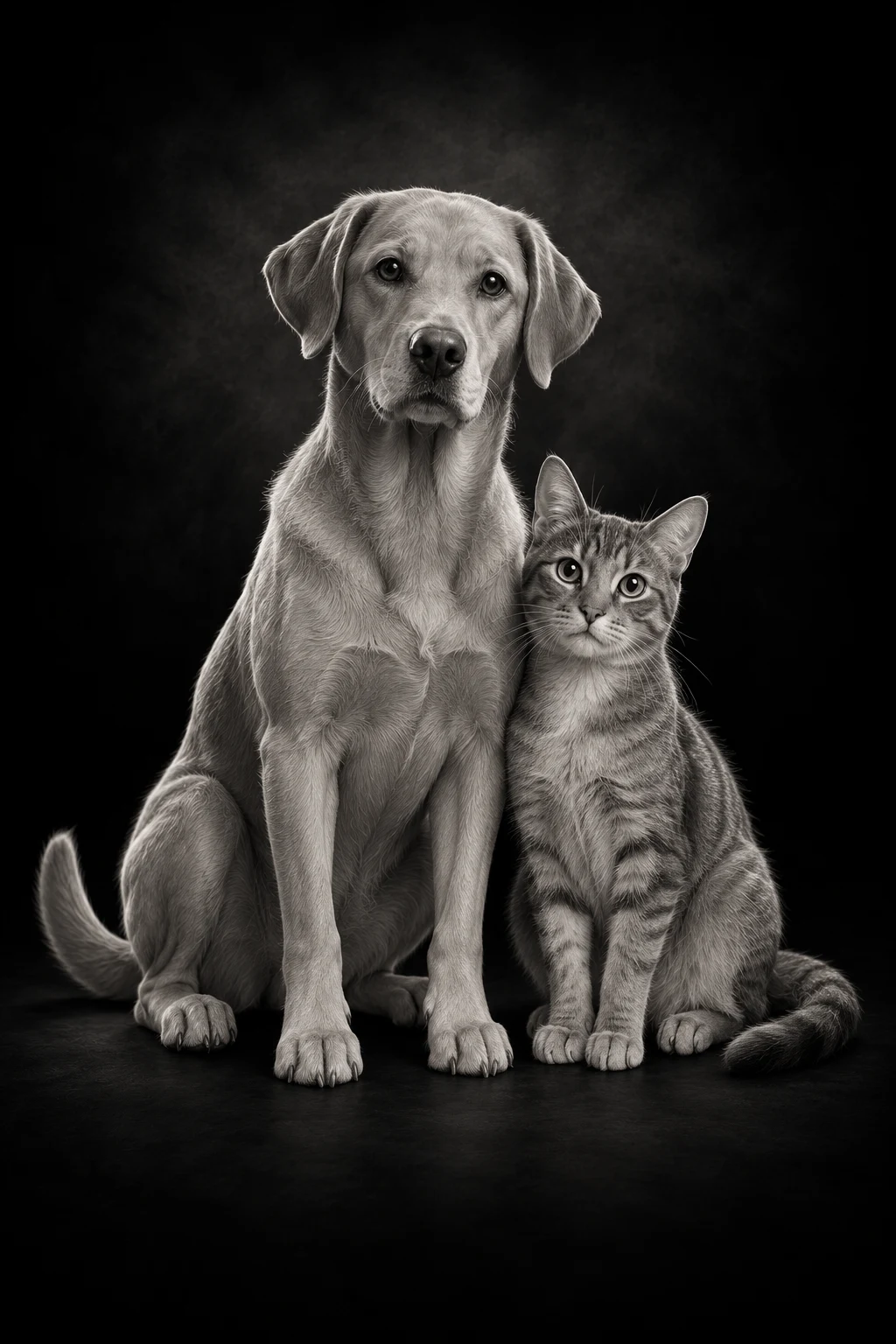 Dog Cat Seated Together