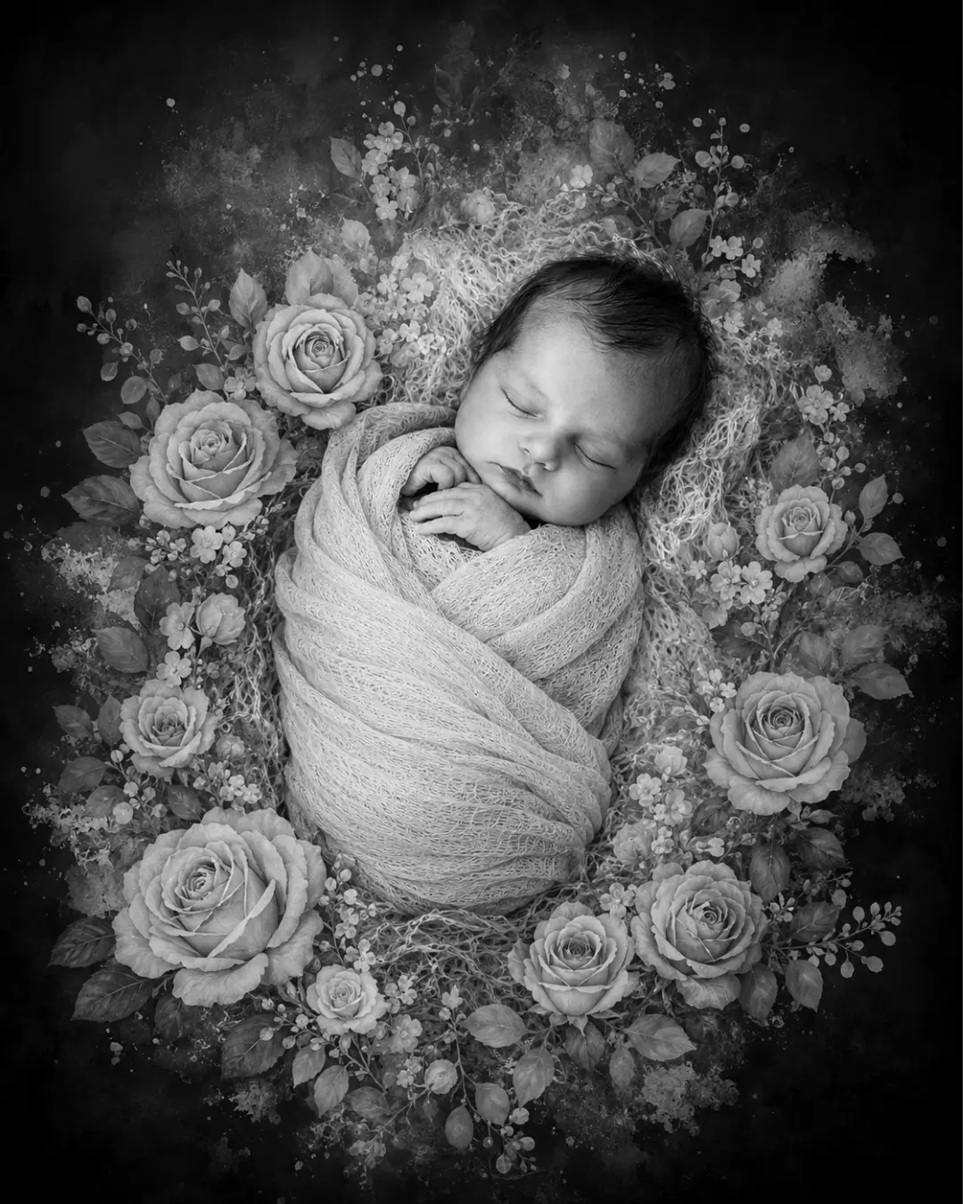 Newborn Girl with Roses